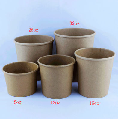 Un bol de soupe en papier kraft étanche, des tasses de soupe recyclables de 12 oz avec couvercle.