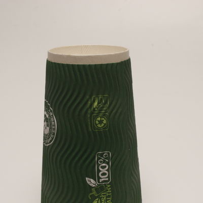 Coupe de papier à double paroi en ondulation verticale personnalisée verte recyclable pour le café