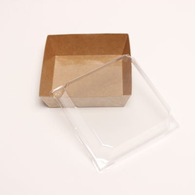 Boîte d'emballage de boulangerie alimentaire en papier kraft recouverte de couvercle en plastique